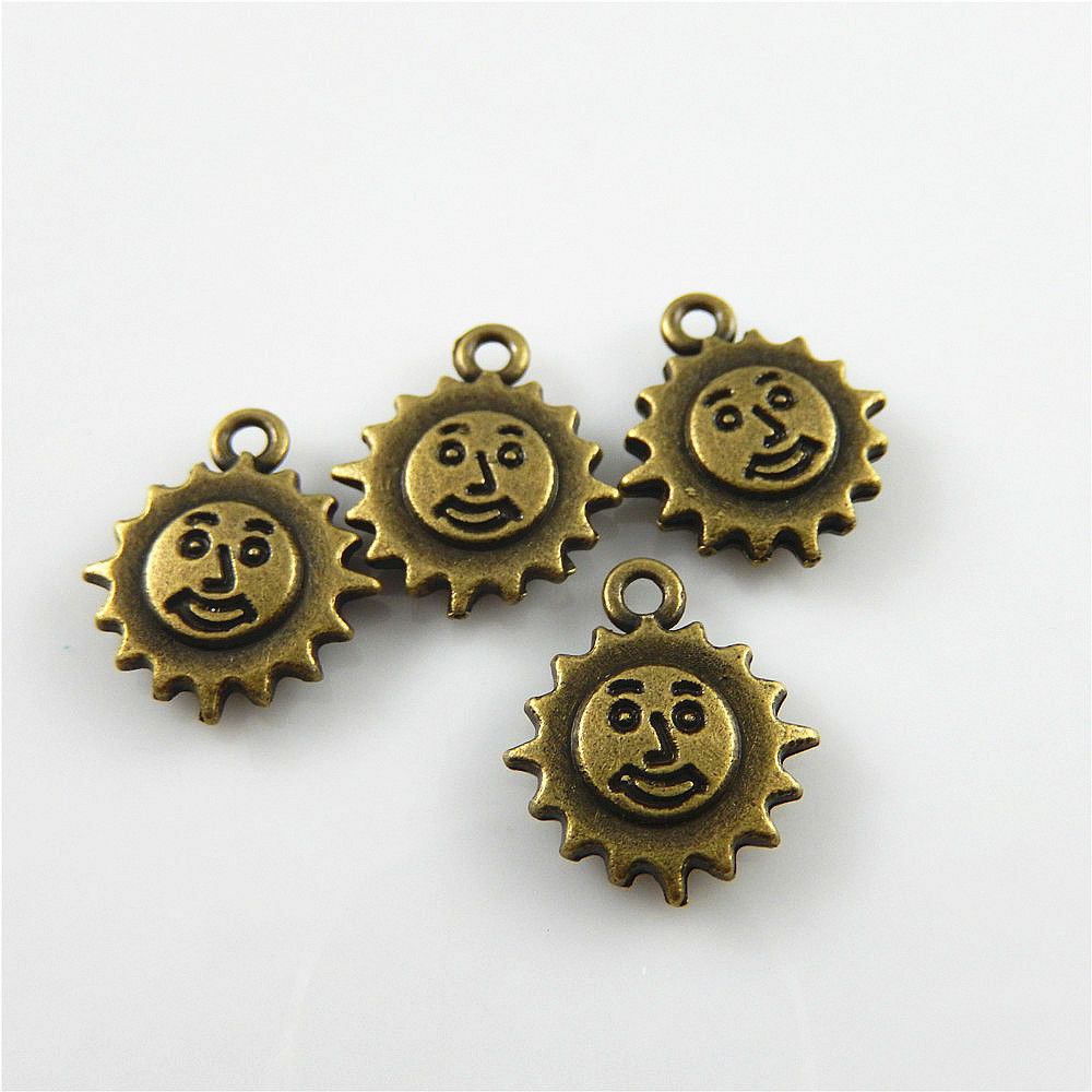 60pcs Retro Bronze Cute Smile Face Sun Charm Alloy For Jewelry Making 13*12*3mm