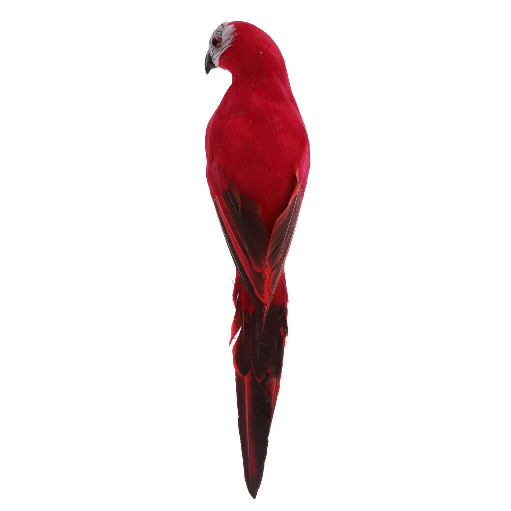 2x Realistic Parrot Artificial Feather Bird Animal Ornament Decor White & Red