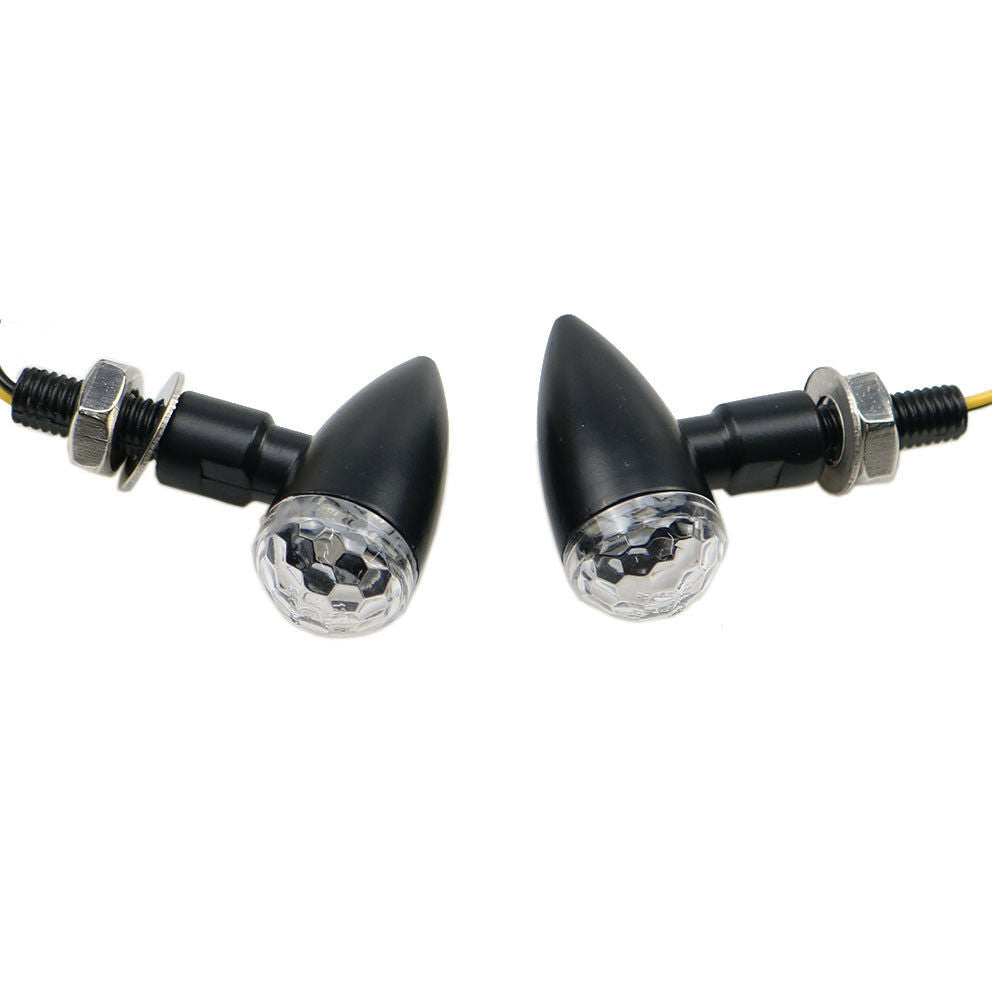 Black+Clear Lens Mini Bullet Turn Signal Indicator Light For Cafe Racer Cruiser
