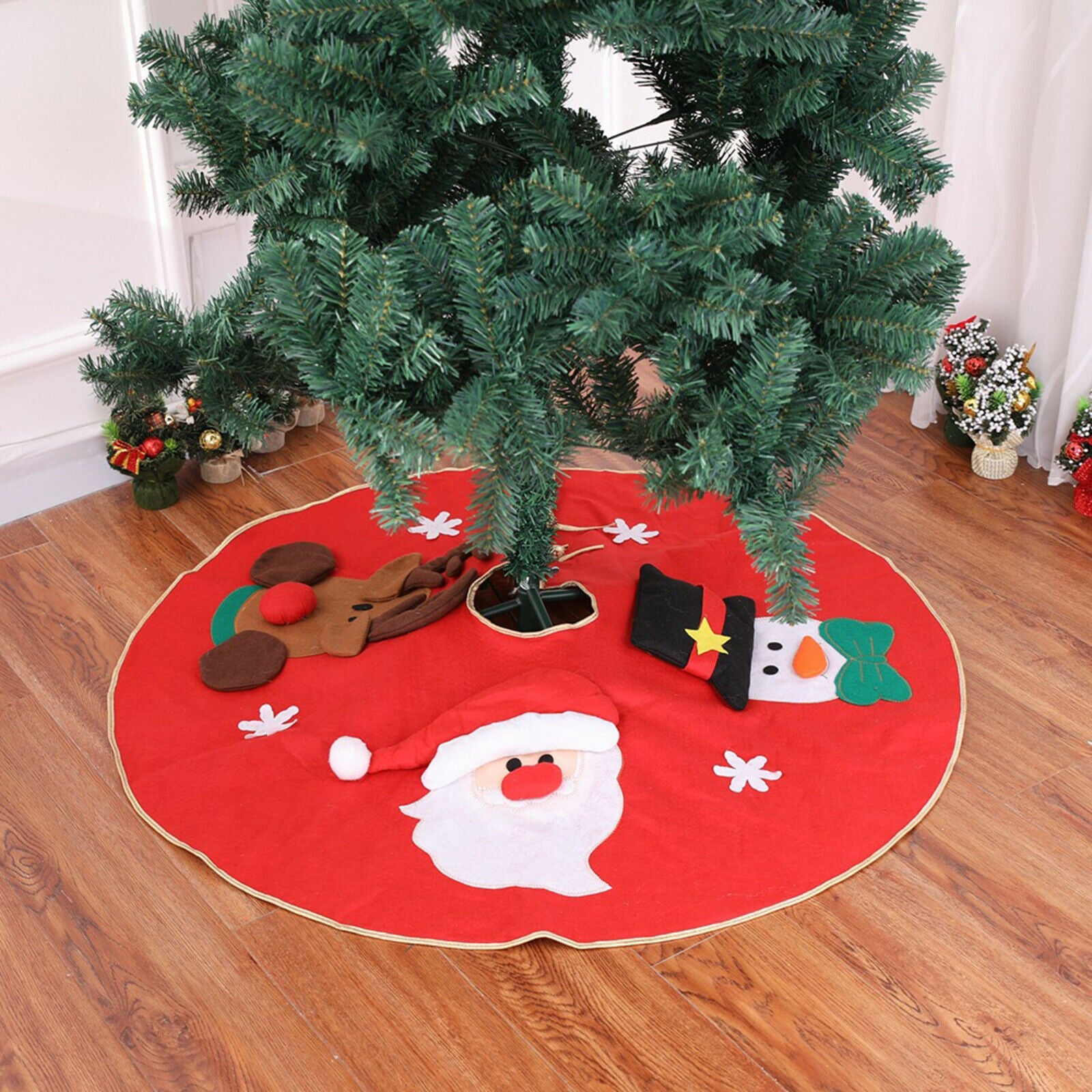 Christmas Tree Skirt Mat Large Red Round Cover Tree Skirt for Party Ornament