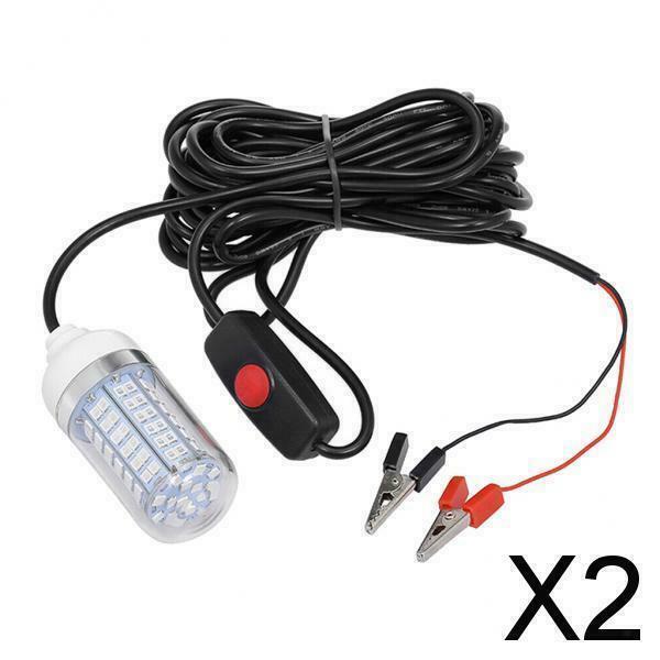 2X 12V LED GREEN UNDERWATER SUBMARINE Lamp FISHING NIGHT LIGHT with 5m of