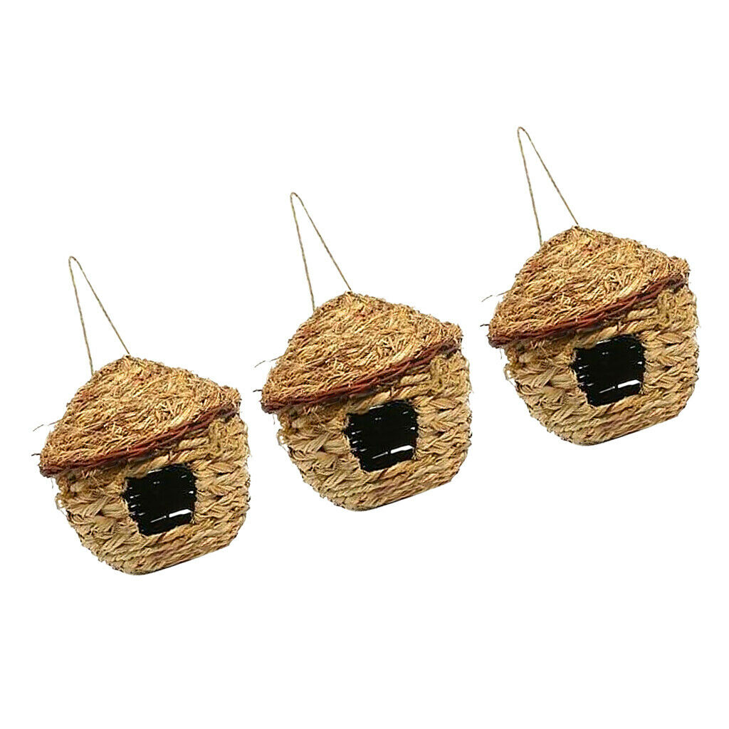 3Pcs Bird Nest Hanging Small Birdhouse Wild Grass Weave for Canary Finch