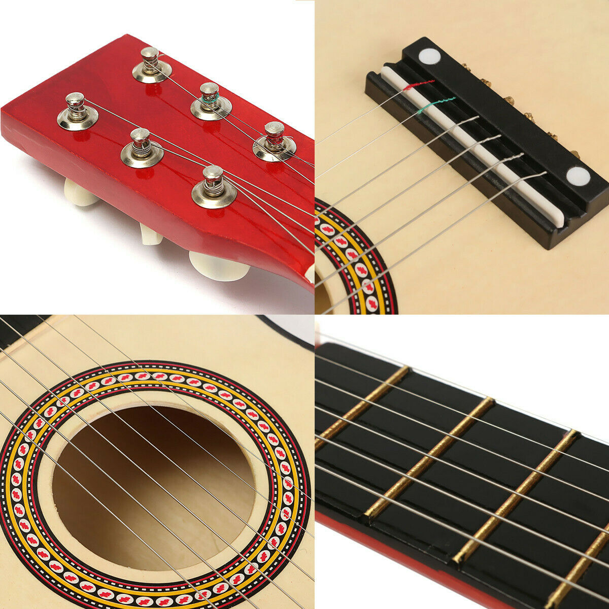 23" Wooden Beginners Practice W/ 6 String Red Acoustic Guitar Children Toys Gift