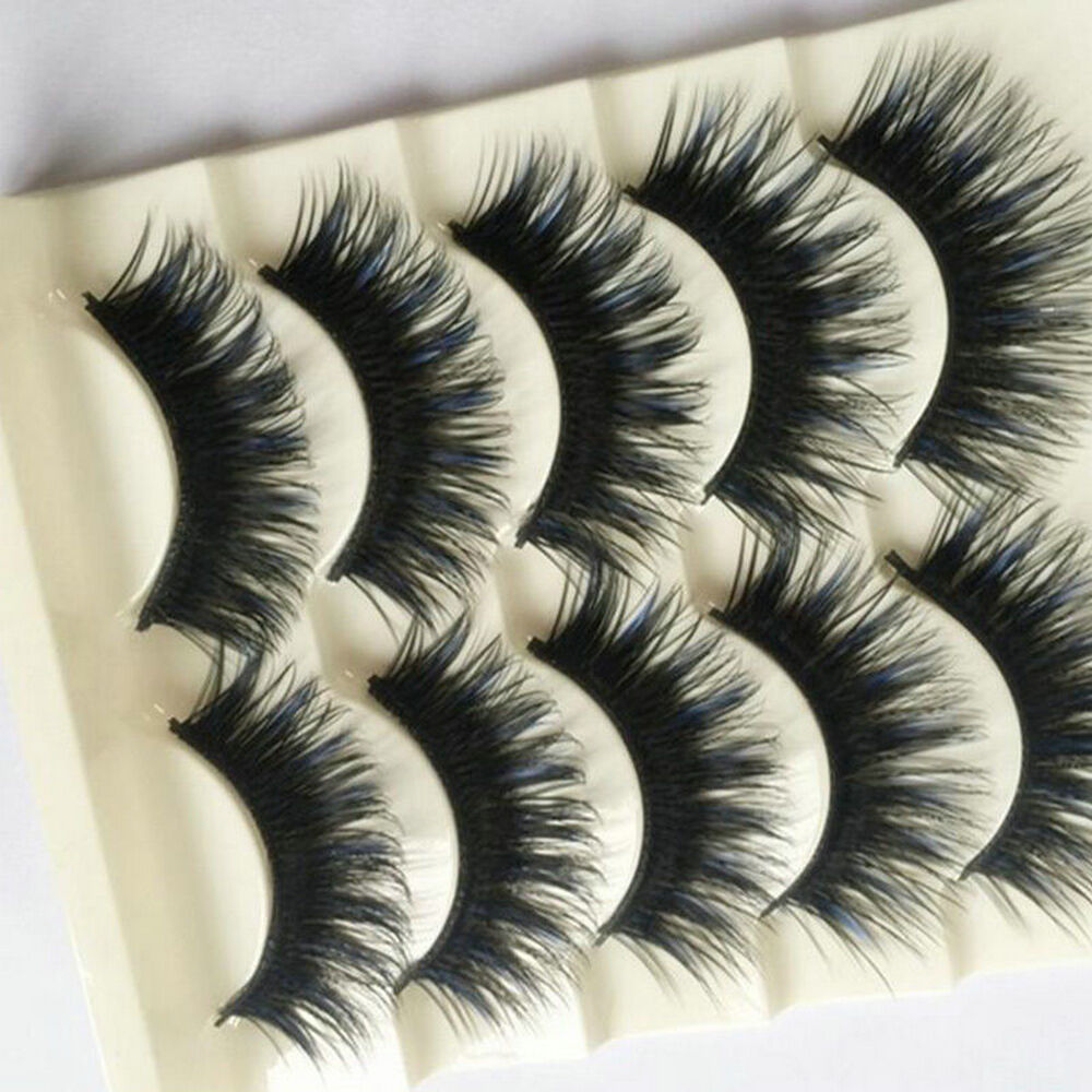 5 Pairs Sexy Blue+Black Long Thick Cross False Eyelashes Handmade eye lashes