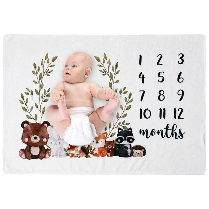Baby Monthly Record Growth Milestone Blanket Newborn Cute Animal Pattern Cloth