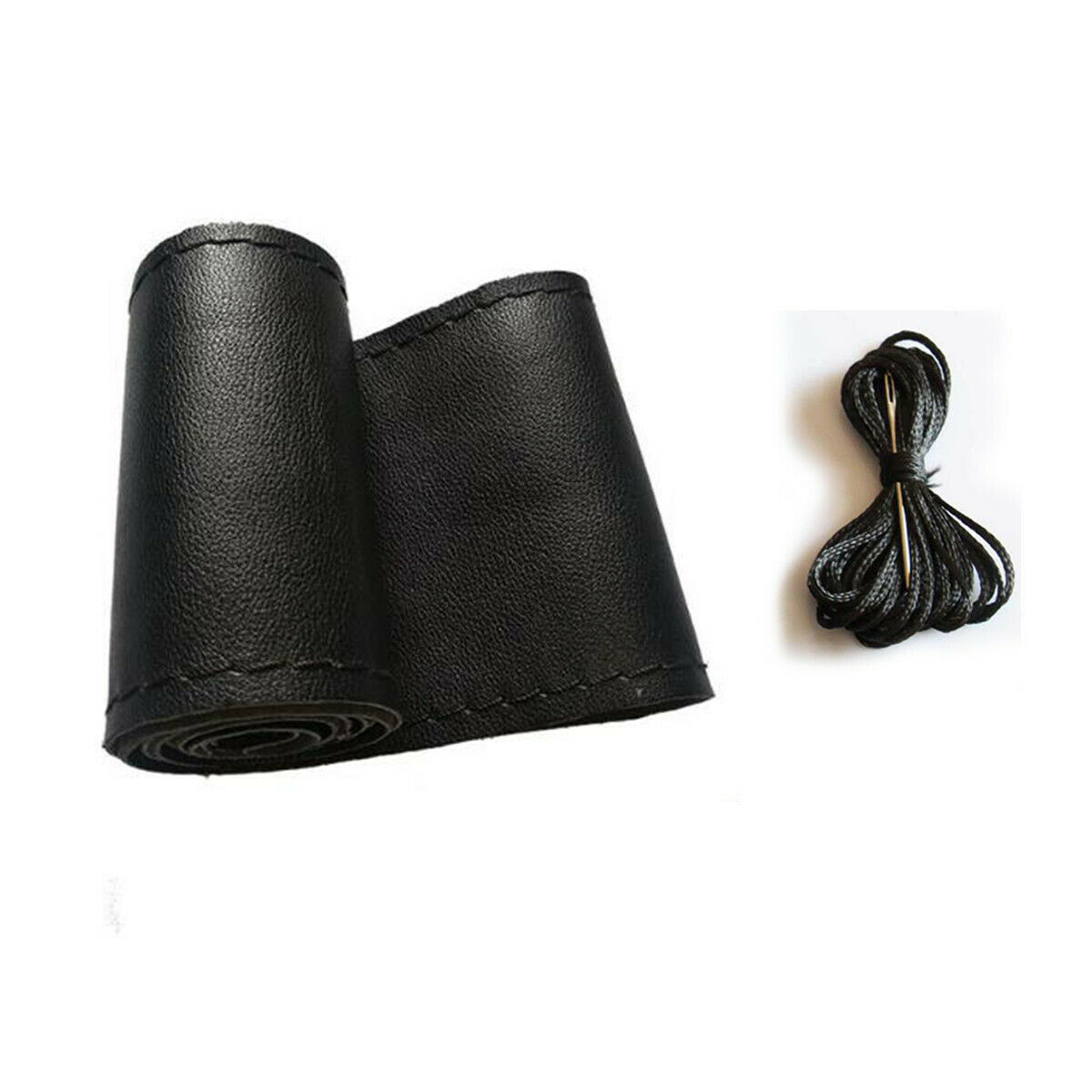 Universal Black DIY Car Auto PU Leather Steering Wheel Cover With Needles Thread