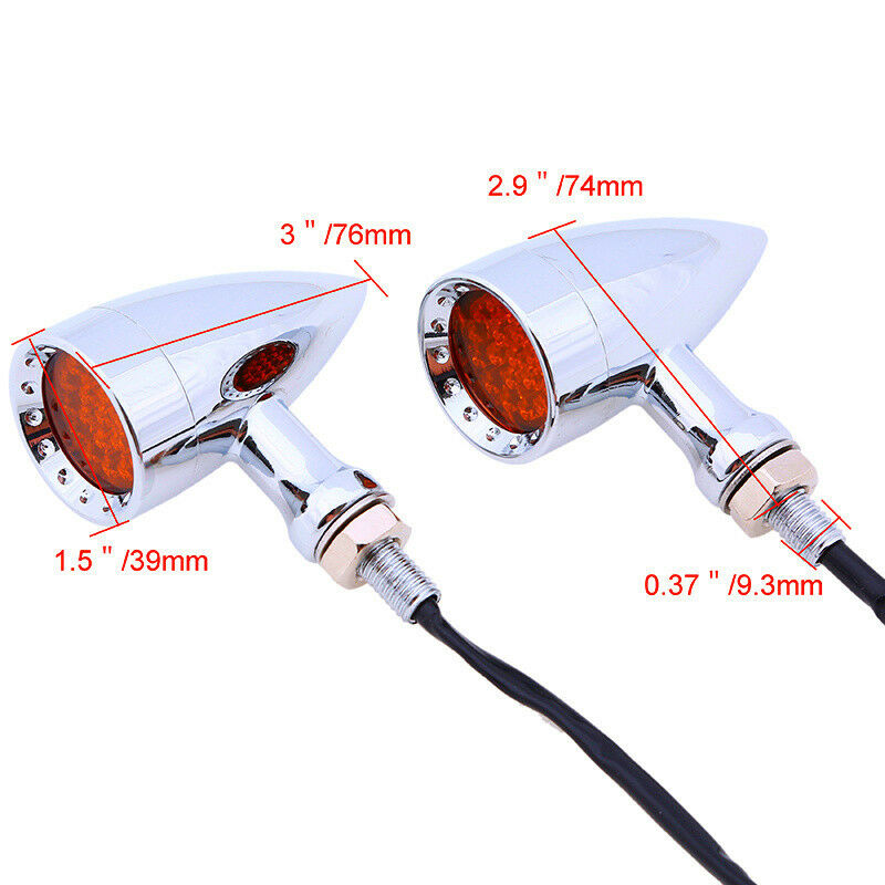 2pcs Red LED Chrome Housing Stop Brake/Running Turn Signal Tail Light Motorcycle