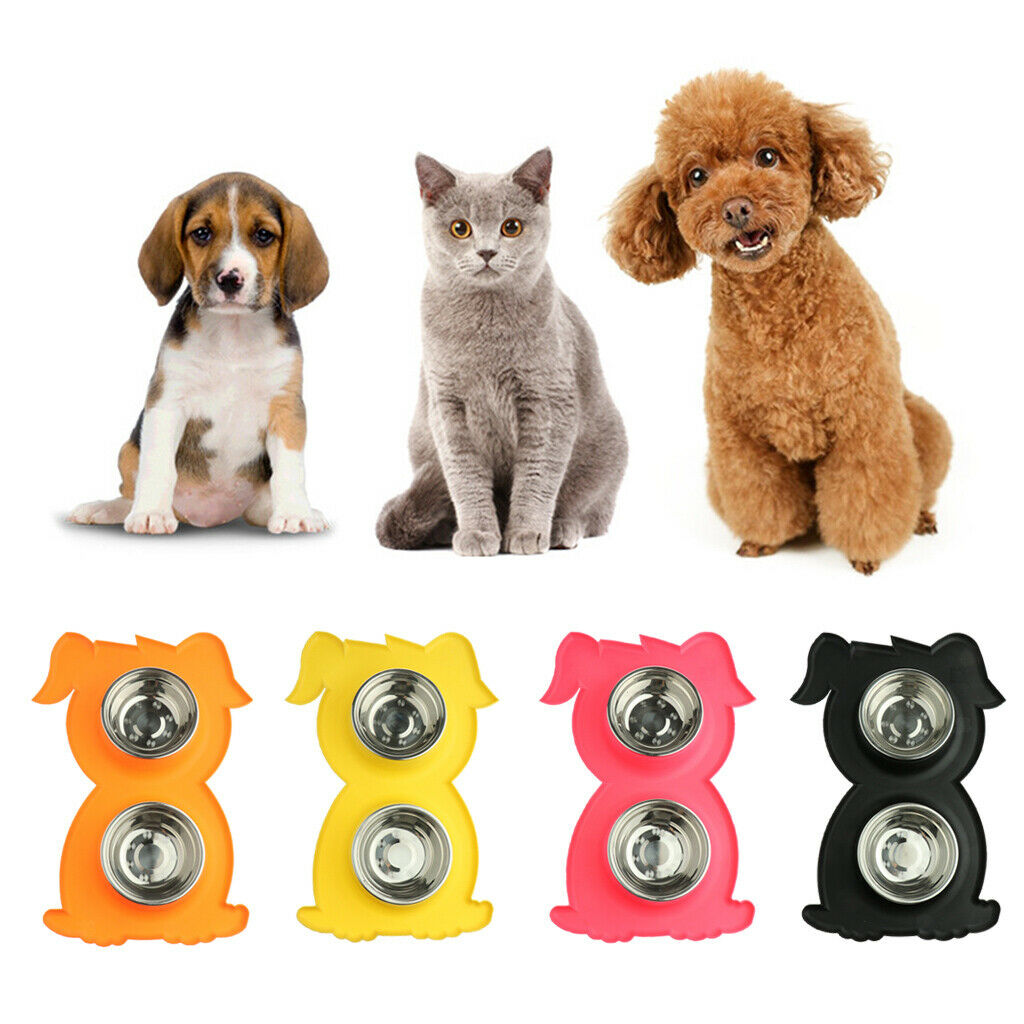 Pet Feeding Double Dog Bowl Stainless Steel Water and Food Bowls  Orange