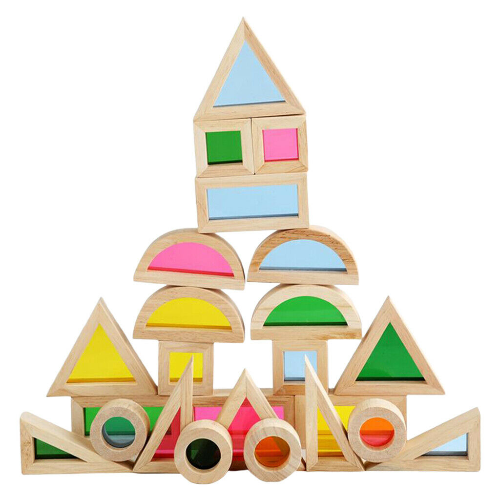 24Pcs/Set Geometry Wooden Stacking Block Kids Toddler Puzzle Stacking Toys