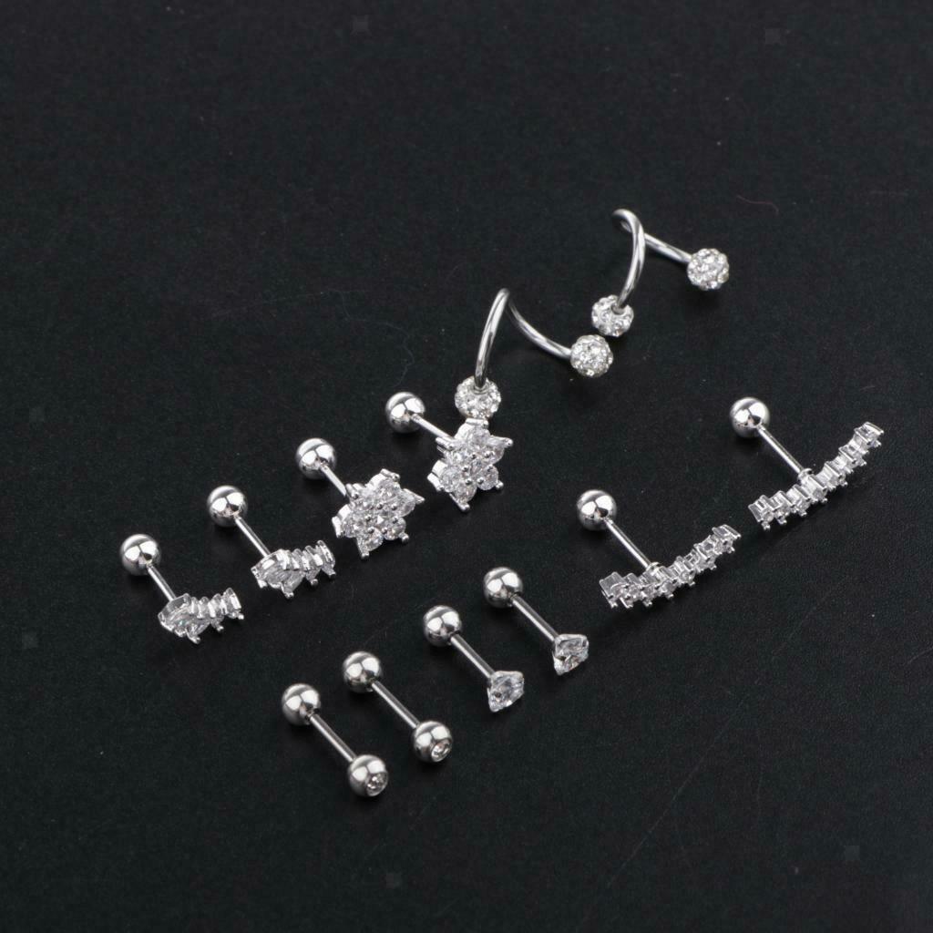 6 Pairs Stainless Steel Ball Earrings Flower Ear Studs and Diamond Ball S