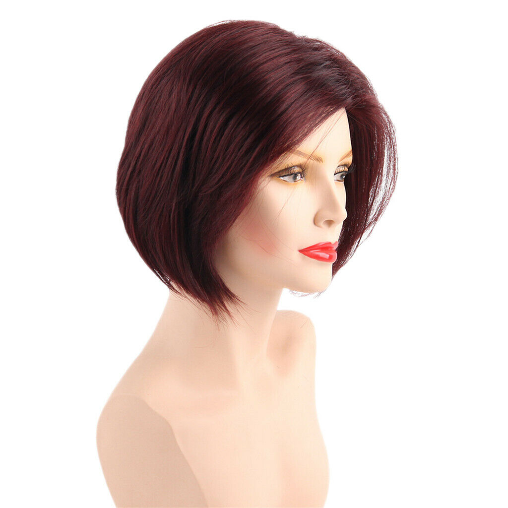 Fashion Bob Wigs Short Straight Synthetic Hair Full Wigs For Women Wine Red