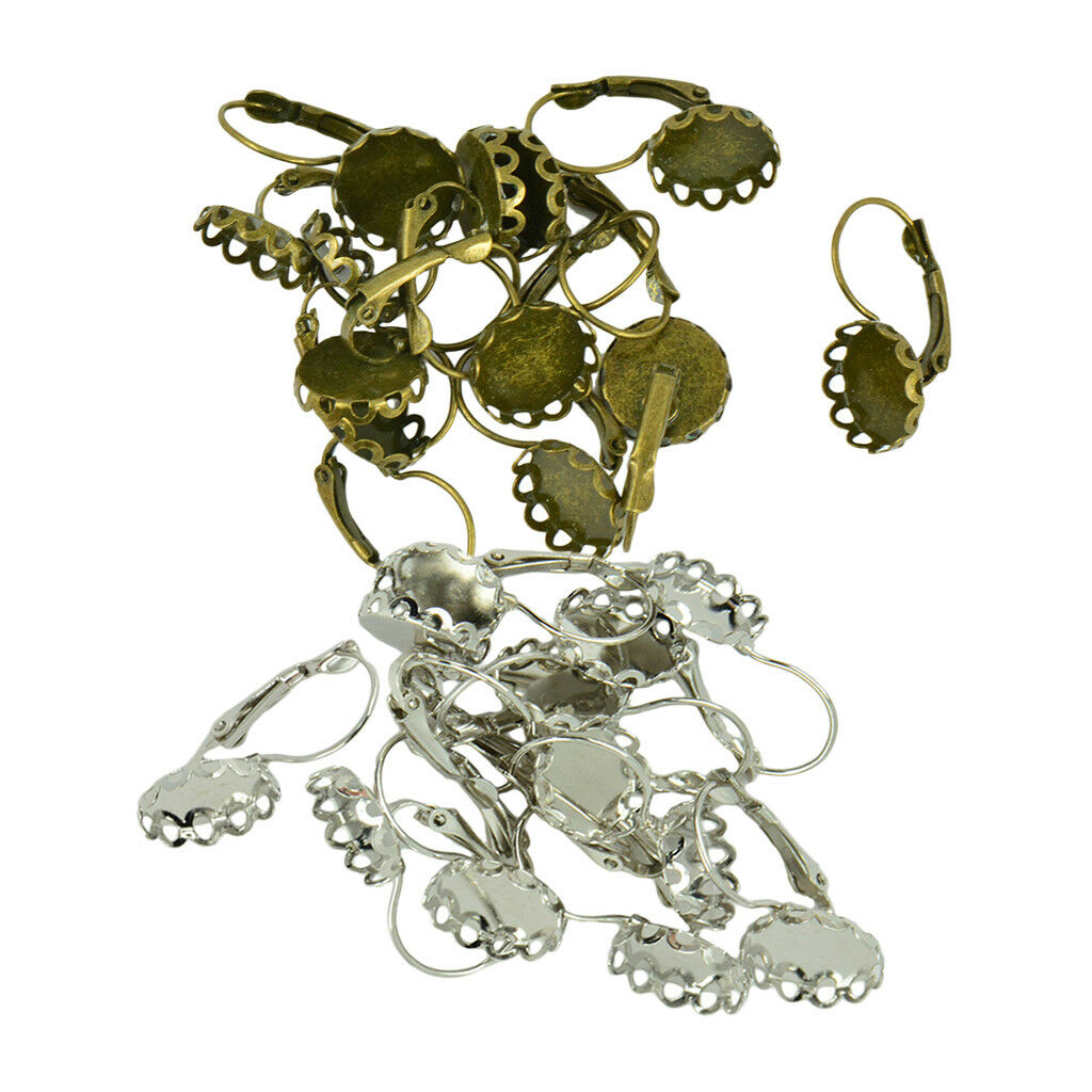 24 Pcs Round Blank Bezel French Leverback Earring Hook fit 12mm Cabochon