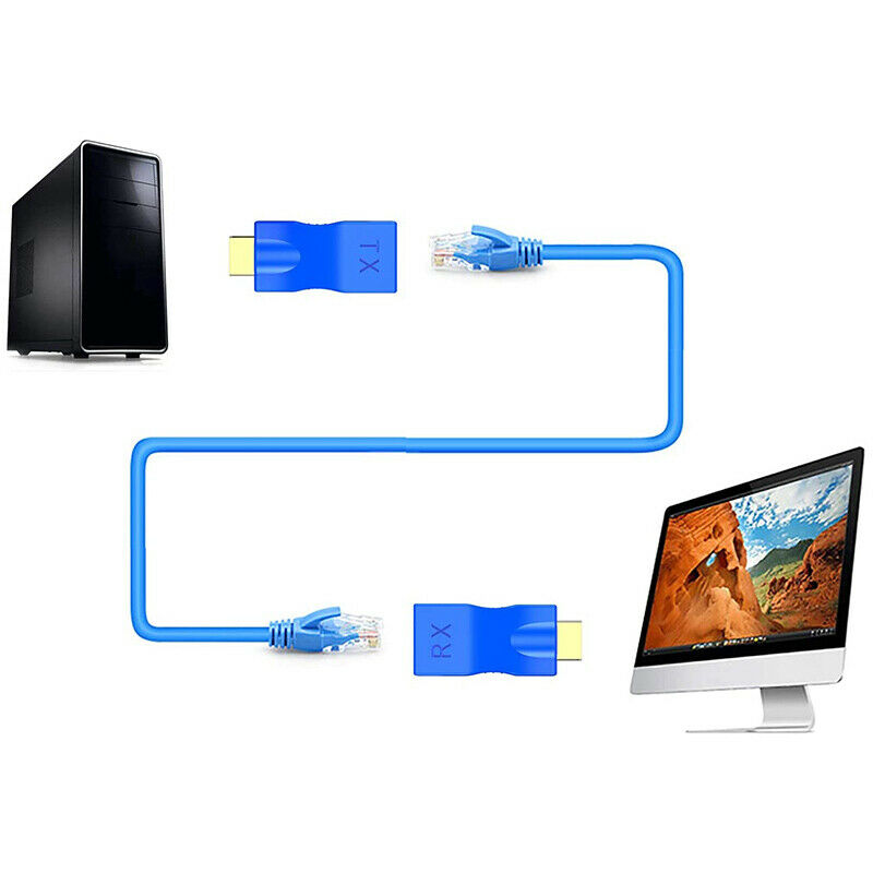 2Pack MI Extender,MI to RJ45 Converter Repeater over Cat 5E / 6 1080P Up to 30F2