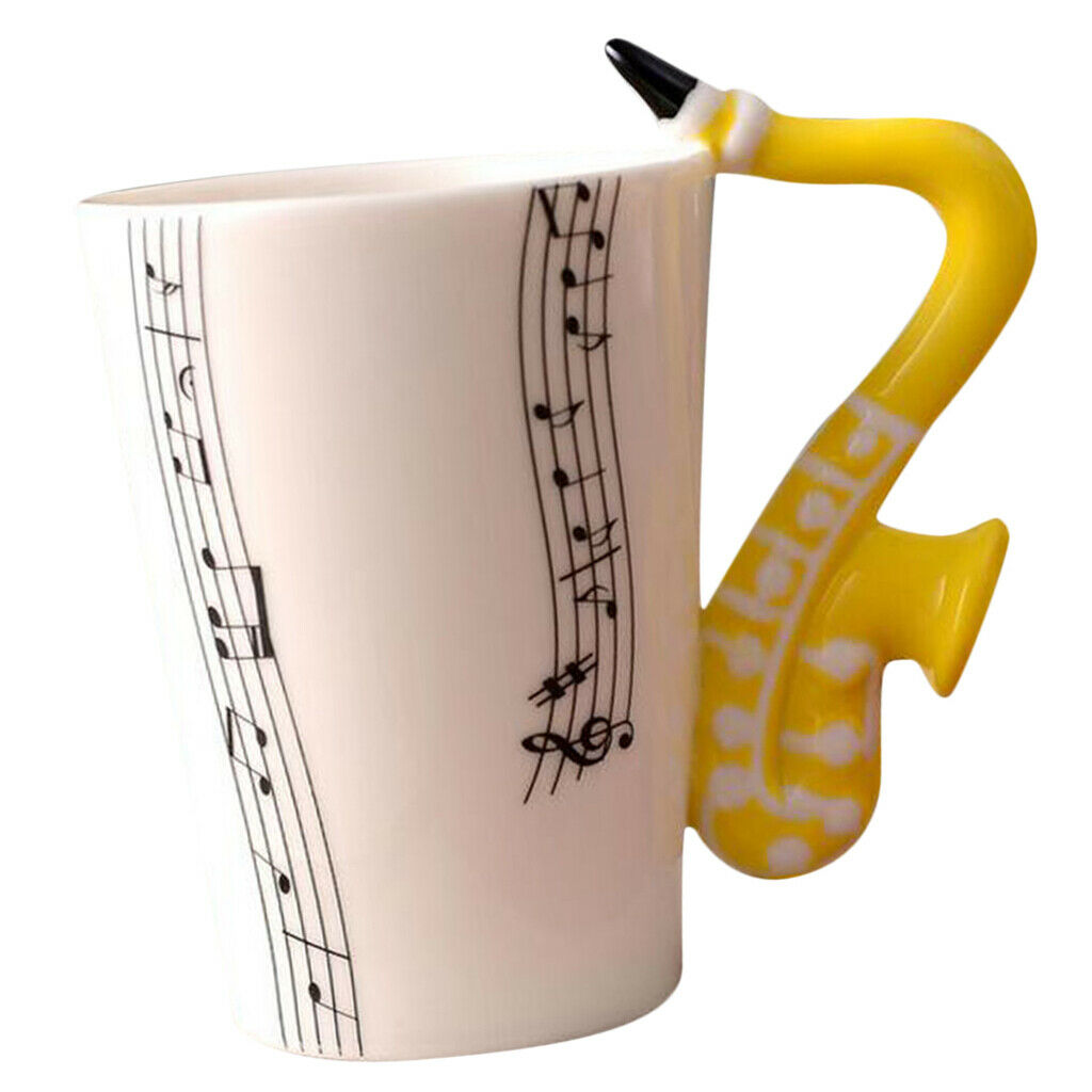 Ceramic Cup Coffee Mug Instrument Mug Creative Gift Yellow Saxophone Stave