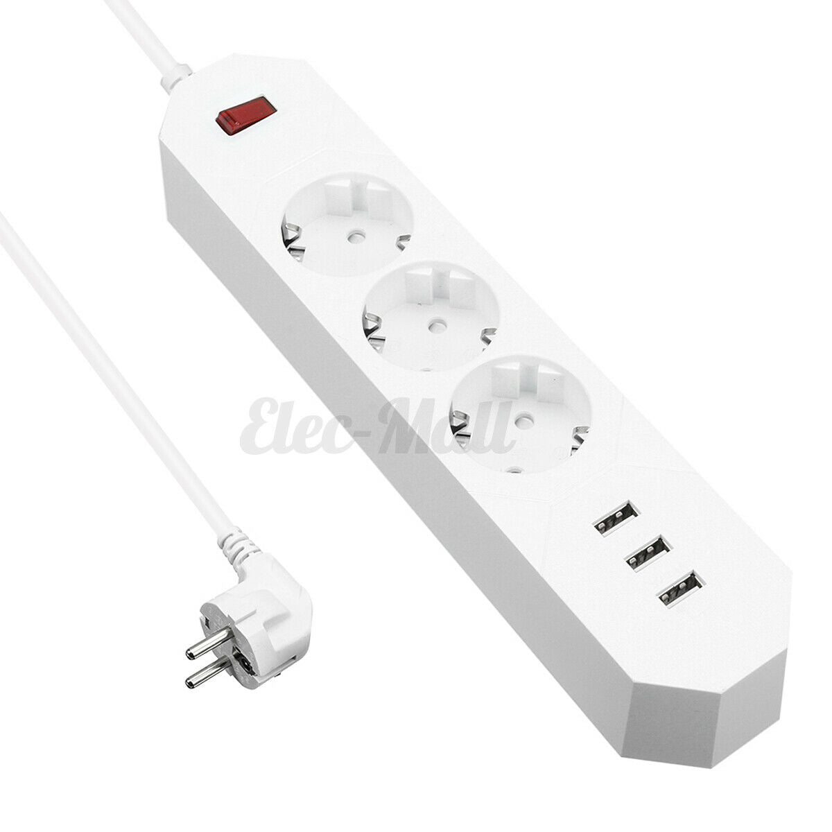 1.8M 3 Outlet Power Strip Surge Protector with 3 USB Ports Lightningproof Socket