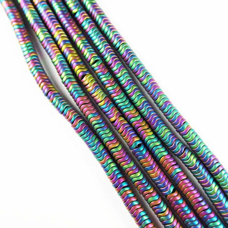 Rainbow Frosted Hematite Wavy Pendant Loose Bead 15.5 inch 4x2mm 20g A-458TS