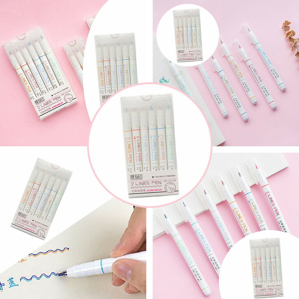6Colors Double Line Pen Arts Drawing Graffiti Doodle Pens Diary DIY Craft