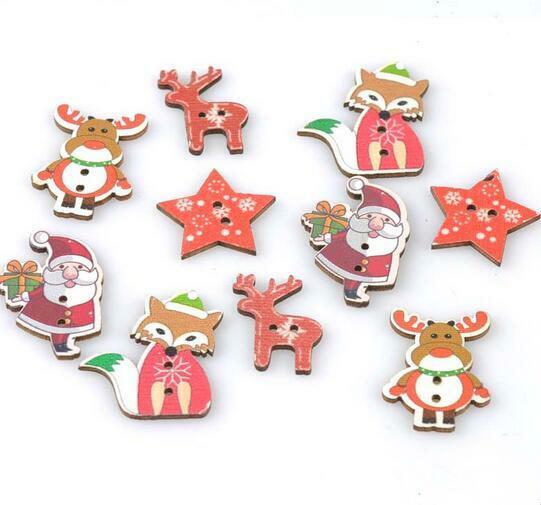 50pcs Mix Red Christmas Wooden Buttons Sewing Scrapbooking Accessories 24-33mm