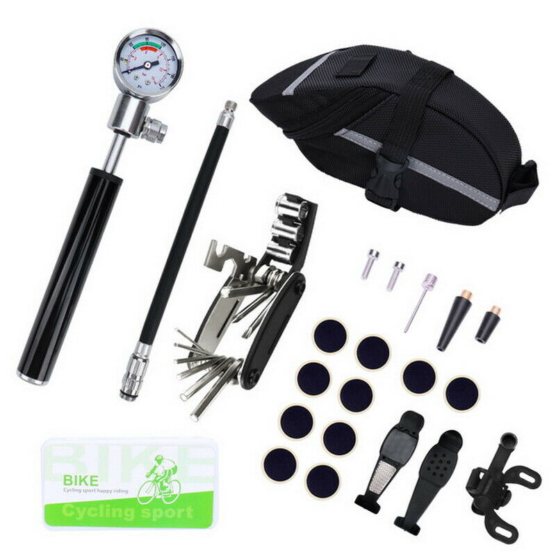 Bicycle MTB Repair Tools Kit Set Mountain Bike Cycle Puncture Tyre Pump+ Bag L/P