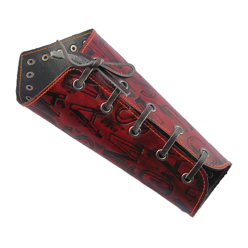 Archery Leather Arm Guard Cuff Artificial Cowhide Bracer with Rivets Red