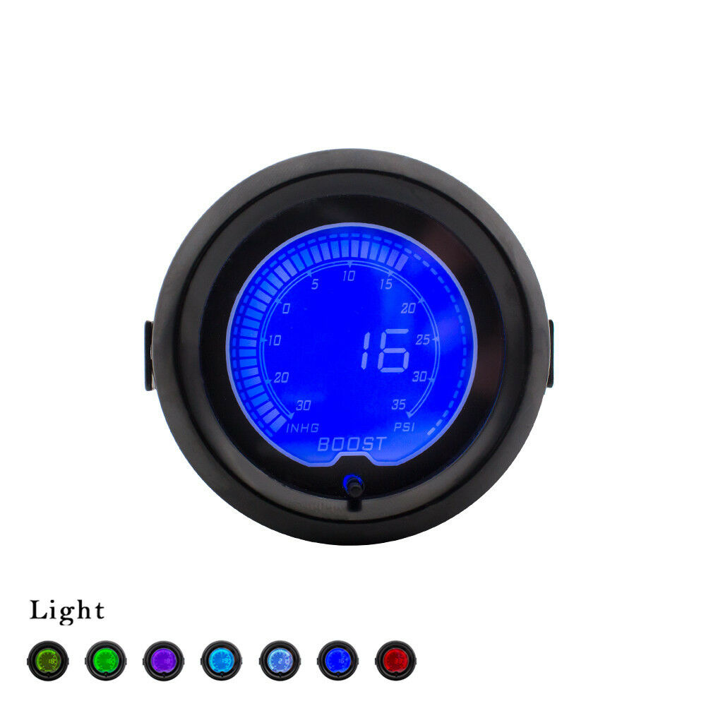 2" 52mm Car Digital LED Turbo Boost Vacuum Pressure Gauge Meter 35 Psi 7 Colors