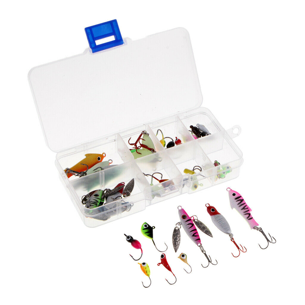 36pcs Assorted Ice Fishing Jigs Jigging Lures Lead Jig Hooks with Box