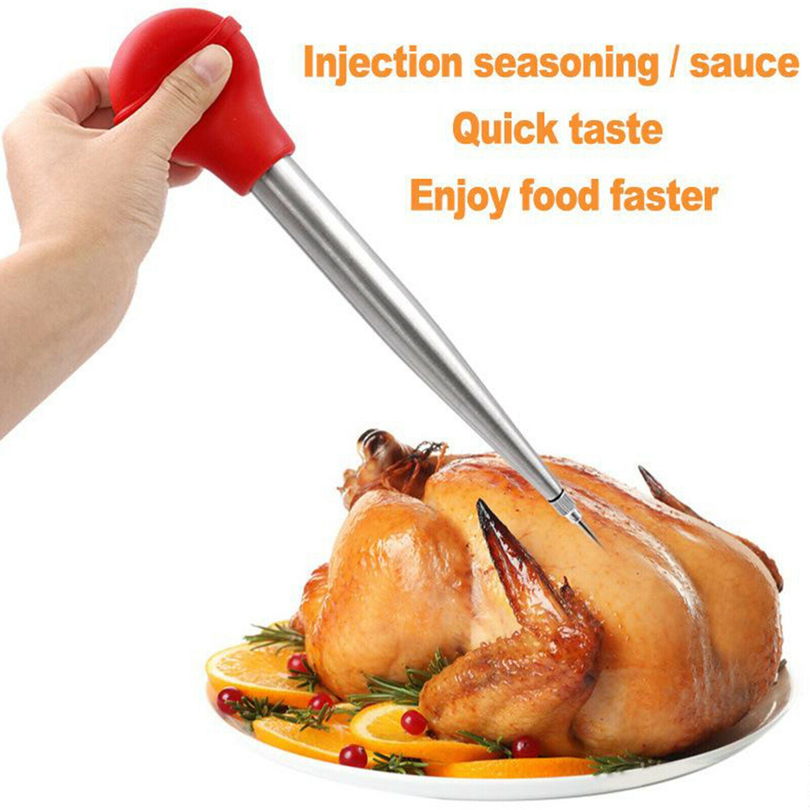 Stainless Turkey Baster Injector Needle Silicone Bulb for Basting Kitchen red