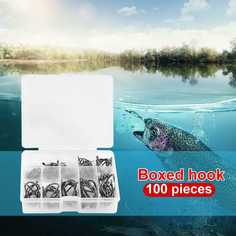 100pcs/box Steel Fishhooks Black Flattened Fishing Hooks Set with Barbed @