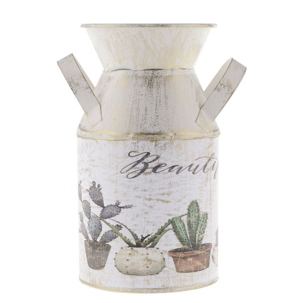 Cute Farmhouse Style Painting Metal FlowerVase Flower Pitcher Size S