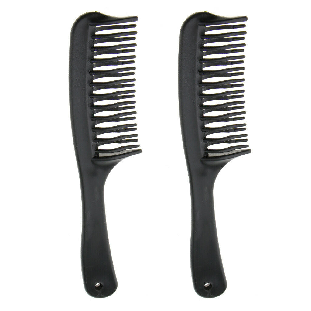 2x Black Wide Tooth Hairdressing Salon Home DIY Hair Styling Comb Detangler