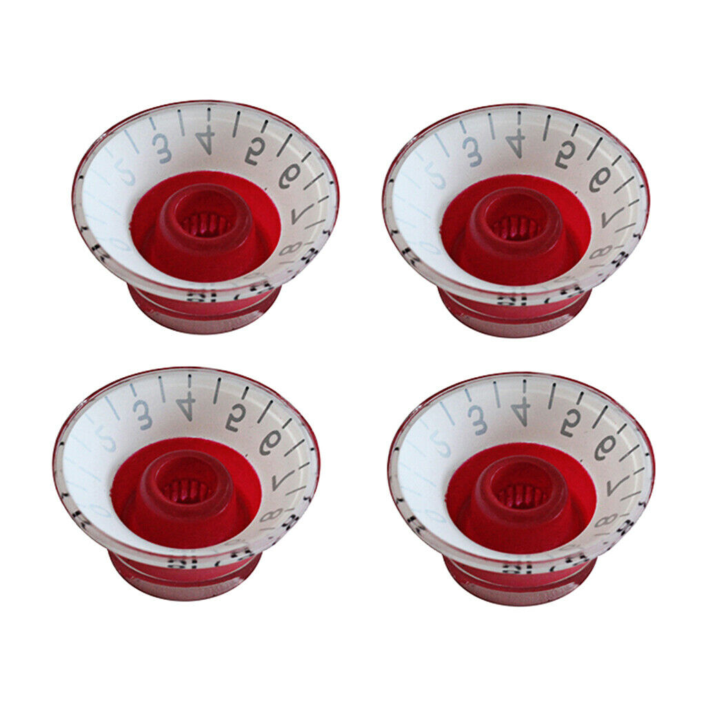 4x Red with Black Number Top Hat Bell Knobs for LP Guitar Tone Volume Speed