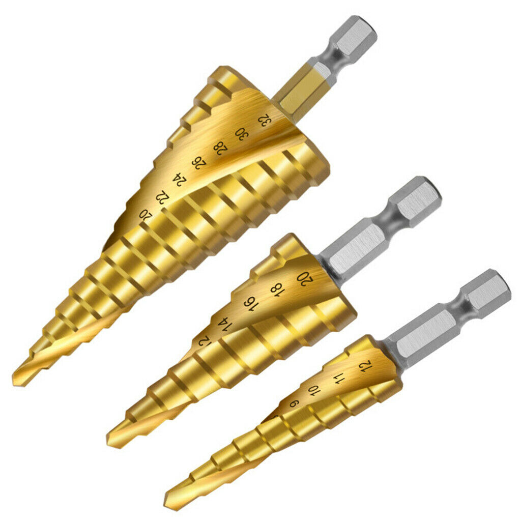 Step Drill Bits Set Bit Holder DIY Drilling for Plastic Wood Aluminium
