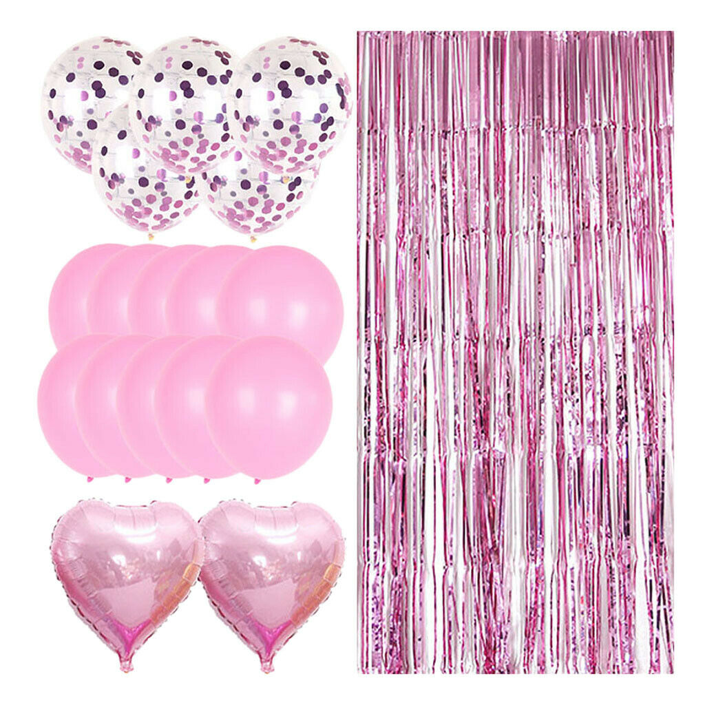 19pcs Foil Tinsel curtain Confetti Balloons decoration set Pink