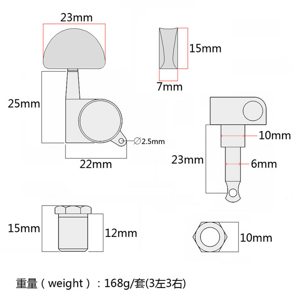Set of 6 tuning heads for acoustic / electric guitars in