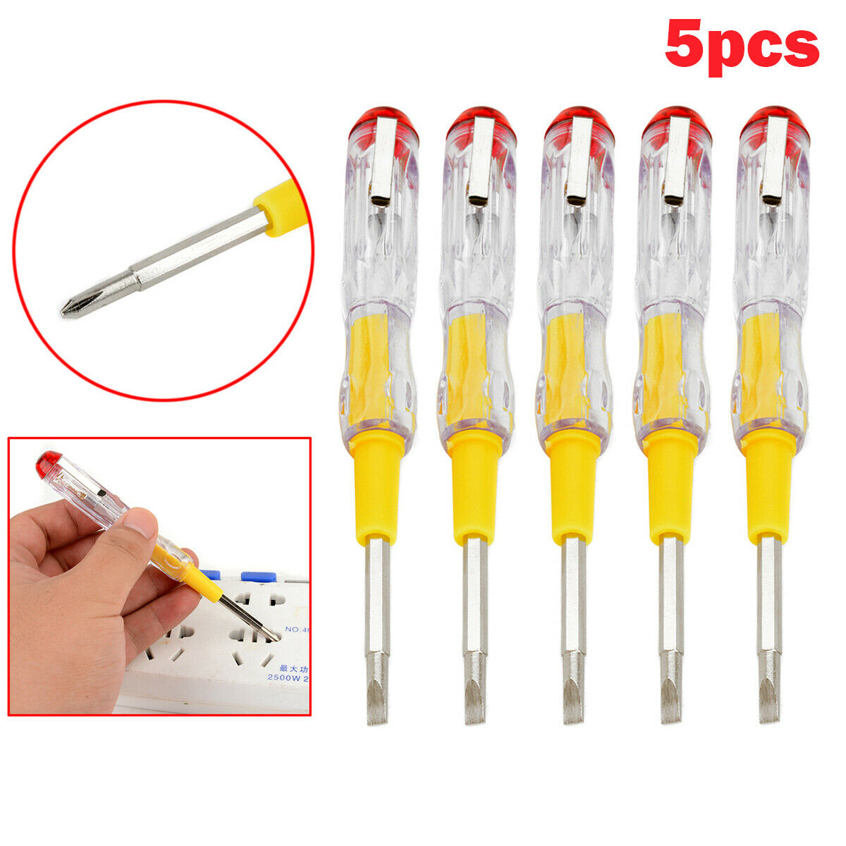 5X 100-500V LED Electric Test Tester Pen Screwdriver Voltage Detector Probe 135m