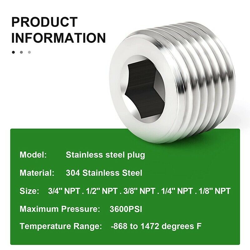 25Pcs Stainless Steel Internal Hex Thread Socket Pipe Plug Fitting 1/8 inch 1/H3