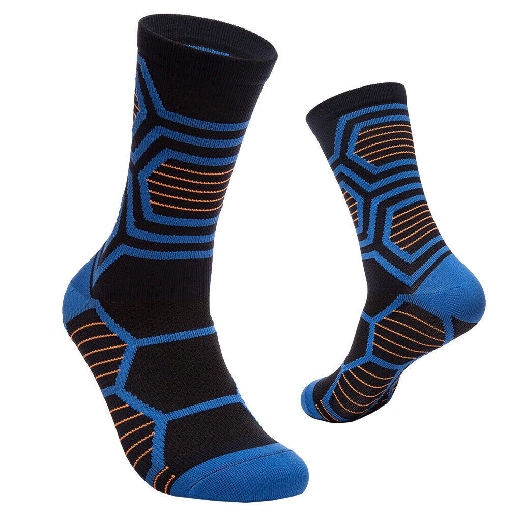 Cotton Mid-Calf Socks Breathable Moisture Wicking Black+Blue for Exercise