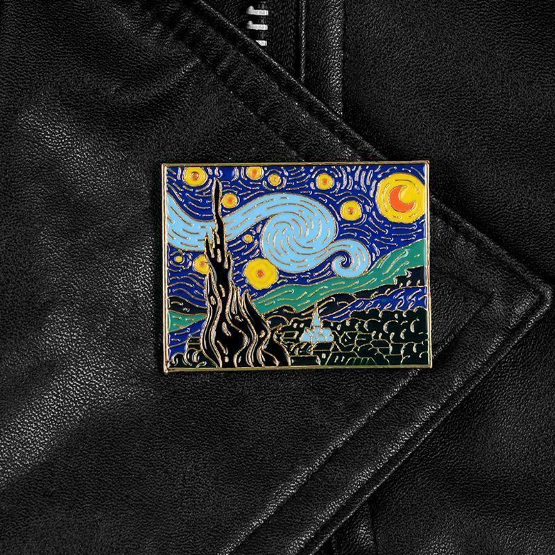 Artist Van Gogh Starry Night Painting Brooch Enamel Lapel Pin Fashion Jewelry