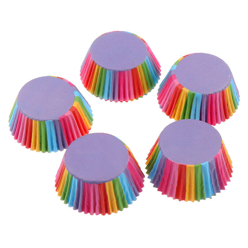 100 Pcs Rainbow Color Cupcake Liner Baking Cupcake Paper Cake Bag Tray PaDD