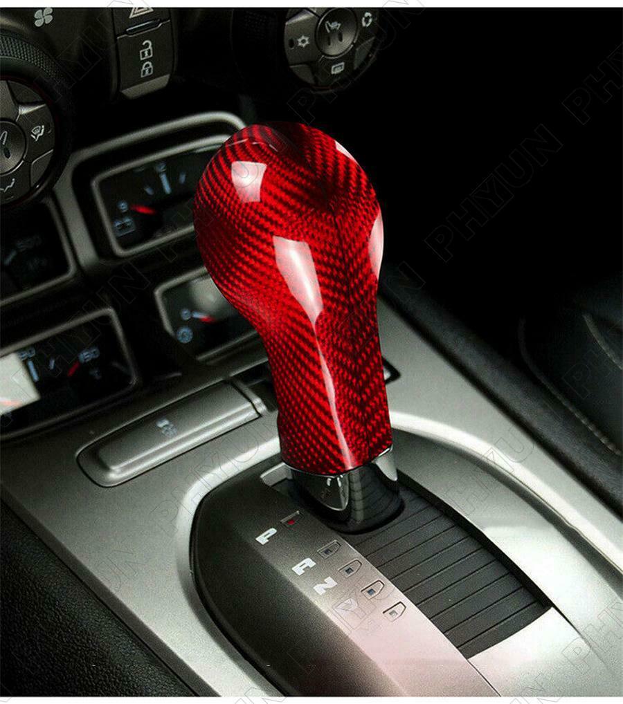 Red Carbon Fiber Gear Shift Knob Head Cover Trim For Chevrolet Camaro 2010-2015
