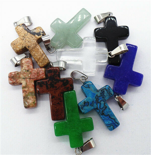 100Pcs 25x18x6mm Wholesale Multicolor Mixed Stone Cross Pendant Bead DIY HH8273