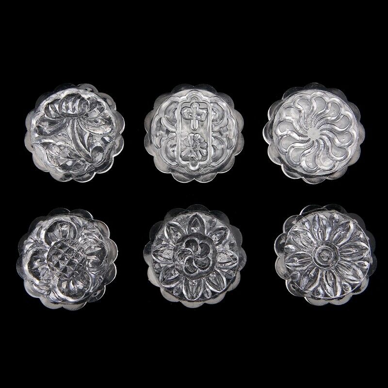 6 Flower Stamps Moon Cake Mould Transparent Round Mooncake Mold Baking Decor 50g