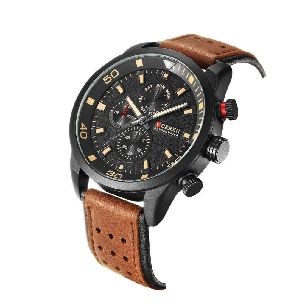 Men's Waterproof Quartz Watch Automatic Wristwatch Leather Belt Gift Black