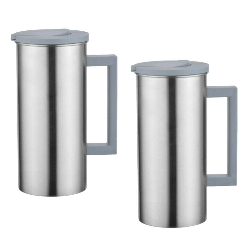 Pack of 2, Stainless Water Pitcher Grey Ice Tea Jar Kitchen Restaurant Cafe