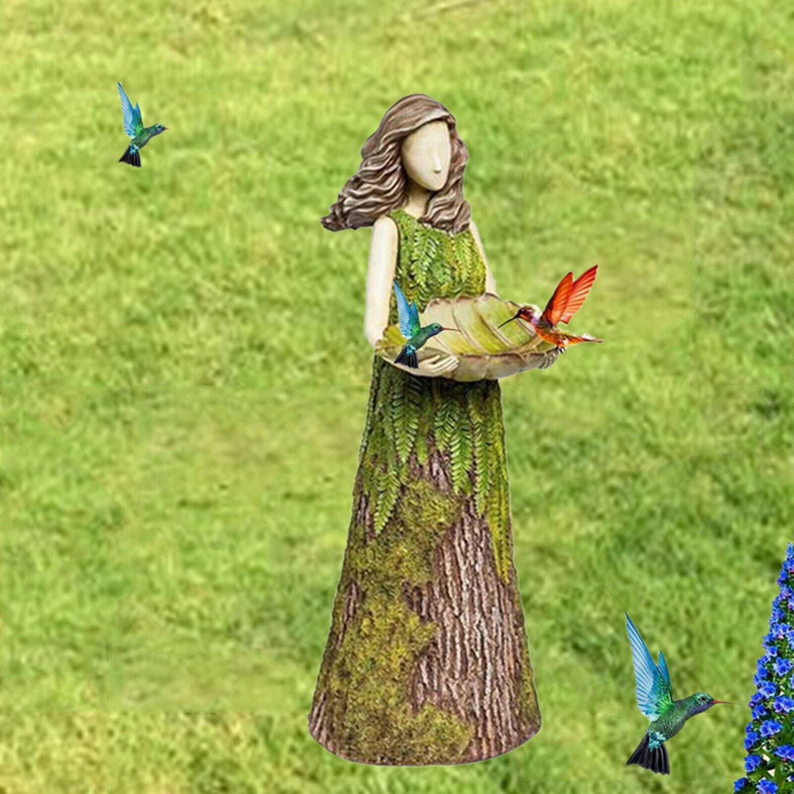 Sherwood Fern Fairy Statuary with Bird Feeder Statues Art Ornament Crafts
