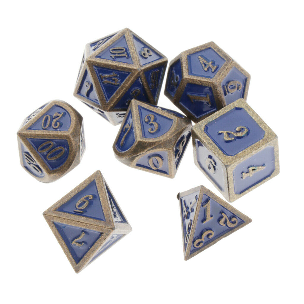 Set of 7pcs Polyhedral Metal Dice Standard Size for Pathfinder RPG Games