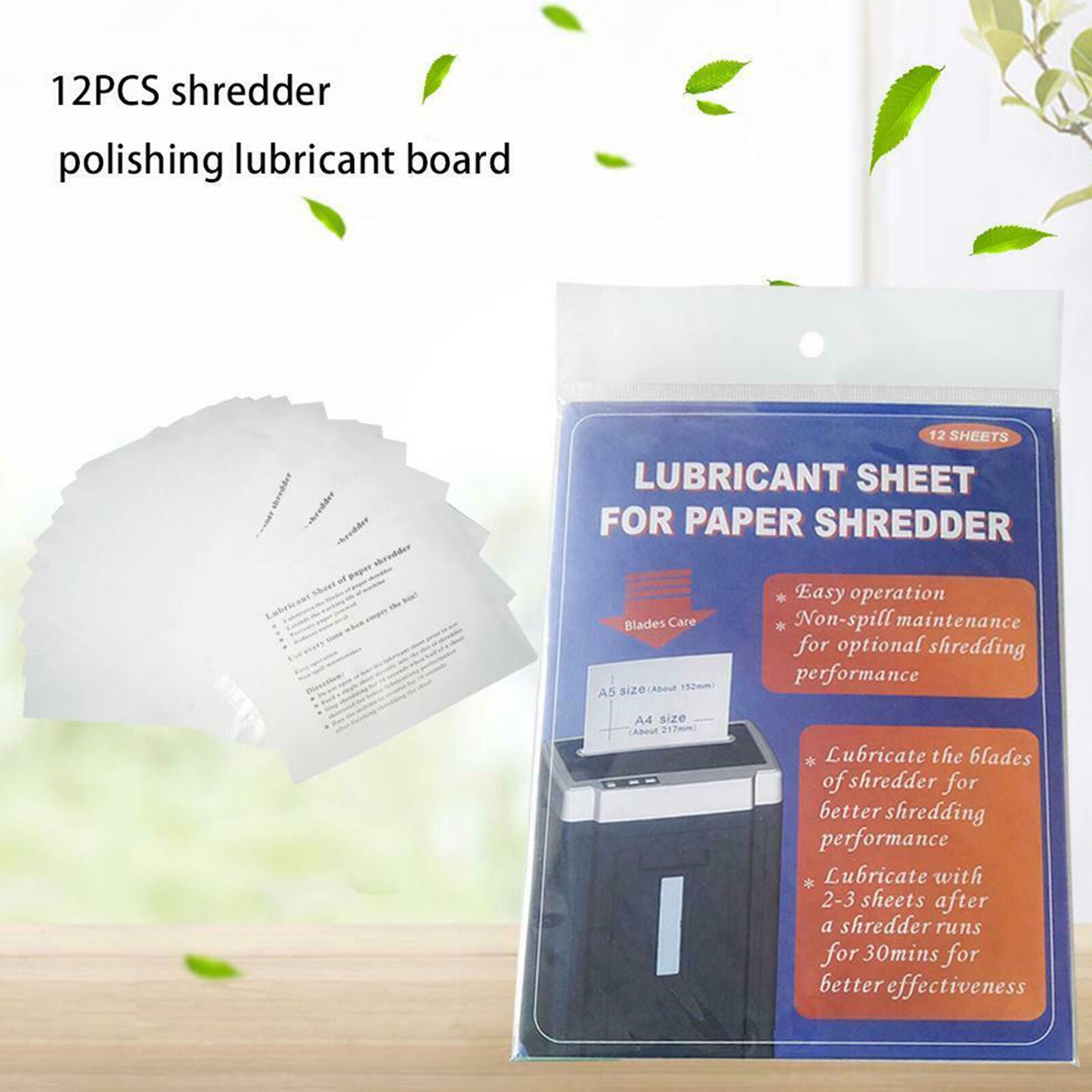 12-pack Shredder Oil Lubricant Sheets Blade Sharpening Paper Office Equipment