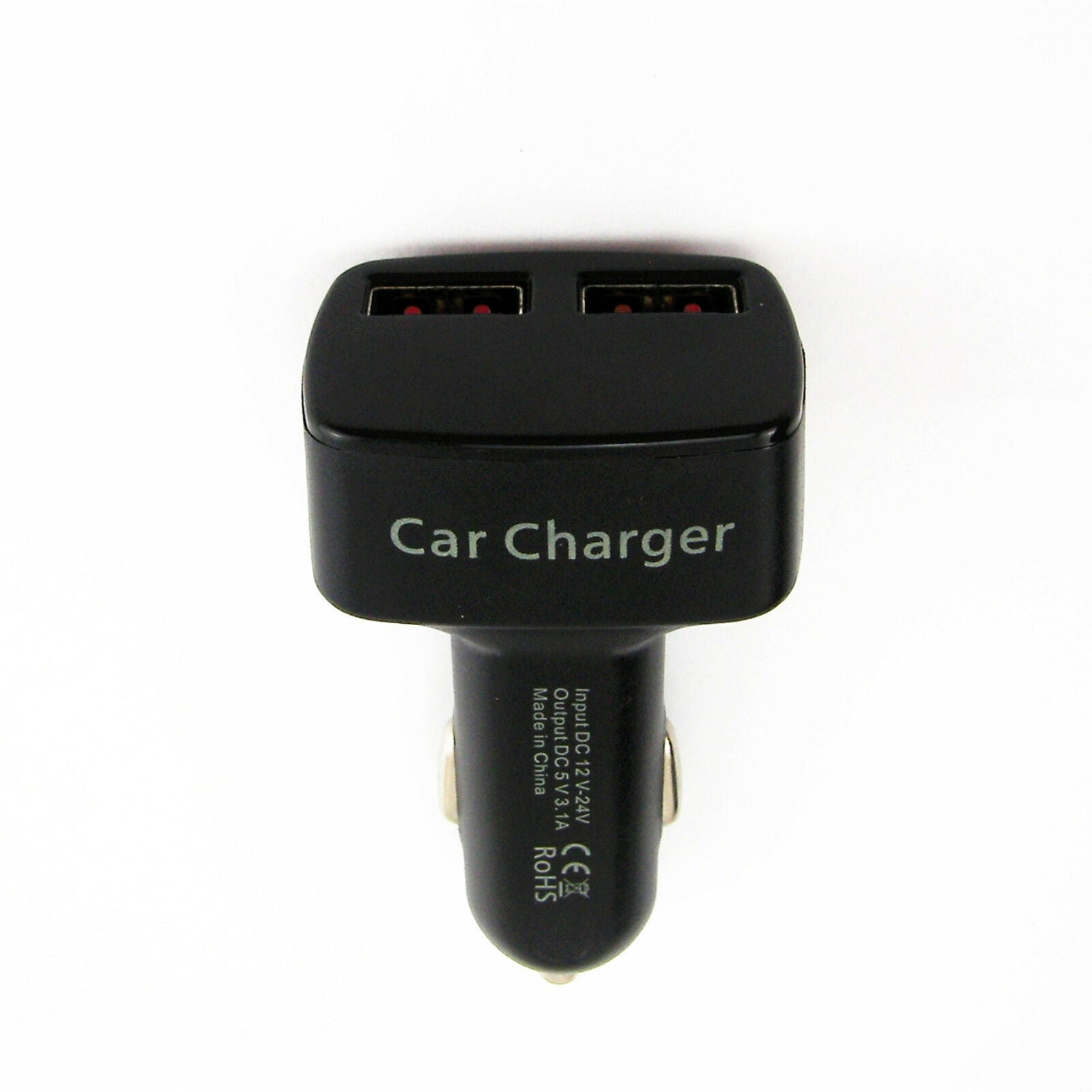 Black Car Charger/Thermometer/Ammeter/Voltmeter Dual USB Port 3.1A LED Monitor