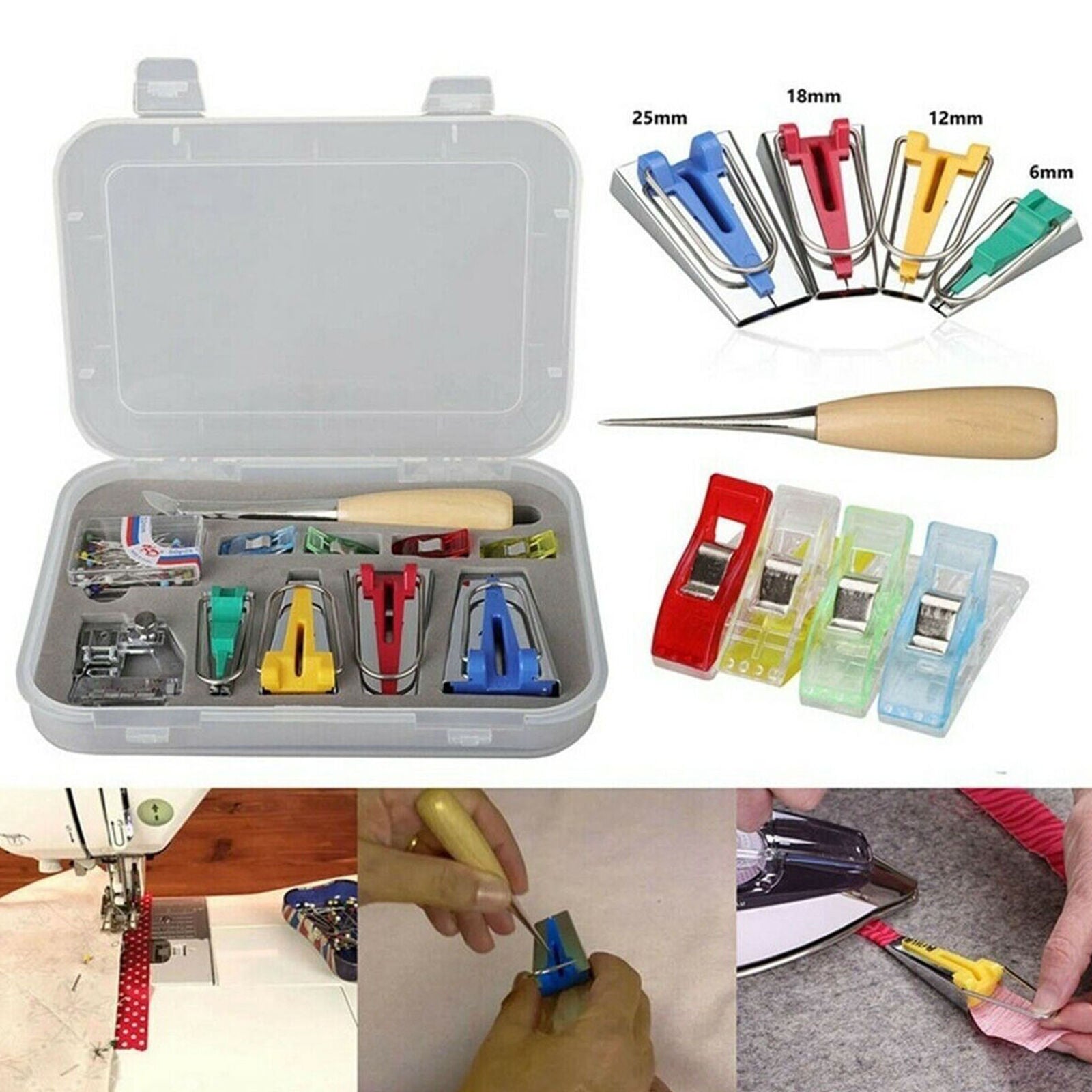60Pcs/Set Bias Tape Maker Kit for Sewing & Quilting Awl and Binder Foot Tools