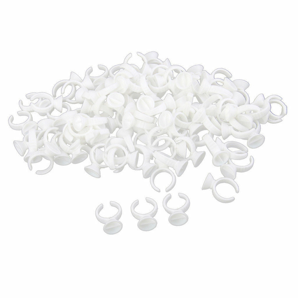 100 Eyelash Extension Disposable Glue Ring Tattoo Pigment Holder 2 Slot S